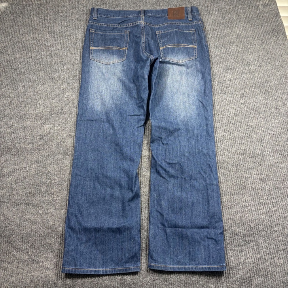 Perry Ellis Premium Denim Jeans Mens 36x30 Blue Straight Leg Cotton Faded Wash
